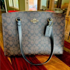 Coach Brown and Black Signature Shoulder Bag